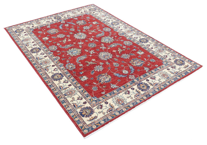 Red Afghan Ziegler Rug 4' 9" x 6' 7" Hand-Knotted | No. AT357168