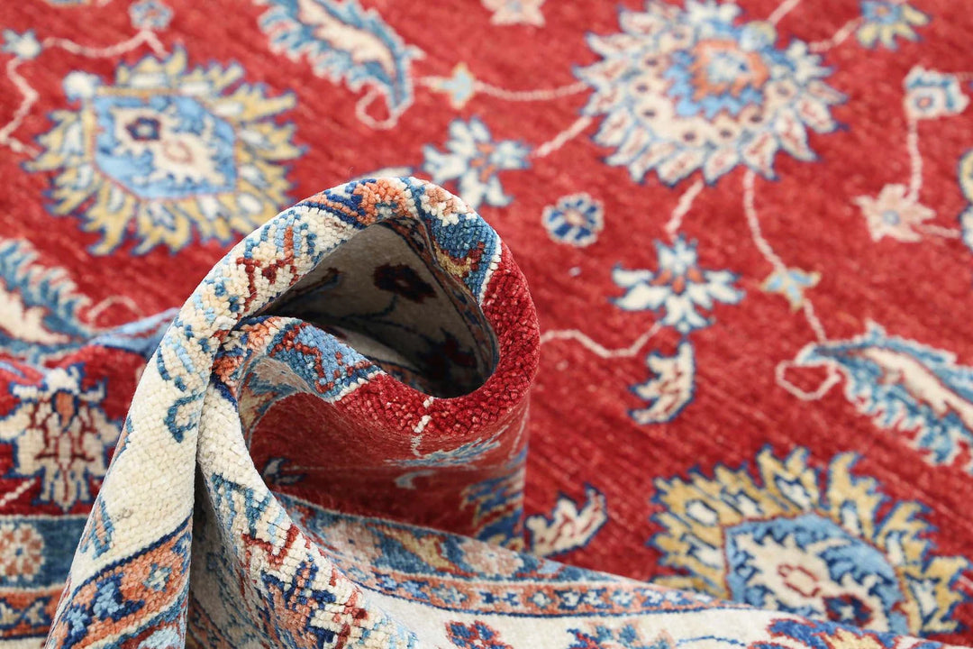 Red Afghan Ziegler Rug 4' 9" x 6' 7" Hand-Knotted | No. AT357168