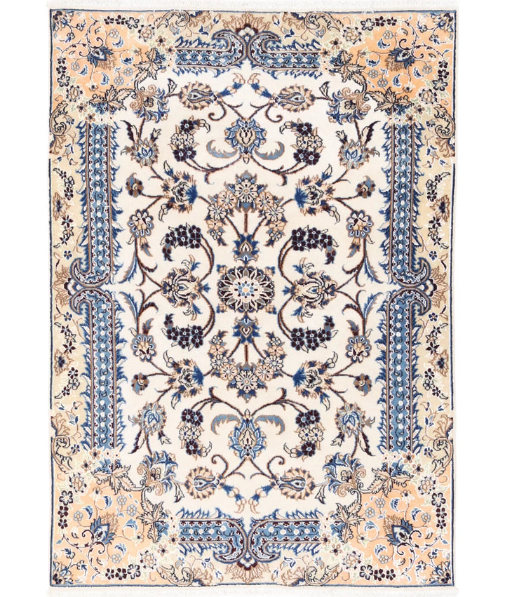 Ivory Persian Nain Rug 3' 6" x 5' 1" Hand-Knotted | No. AT35851
