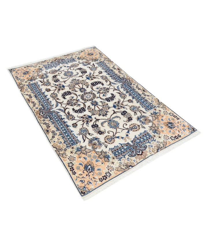 Ivory Persian Nain Rug 3' 6" x 5' 1" Hand-Knotted | No. AT35851