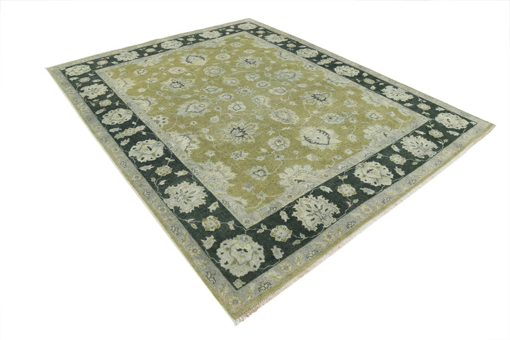 Green Indian Ziegler Rug 7'8" x 9'9" Hand-Knotted | No. AT35979