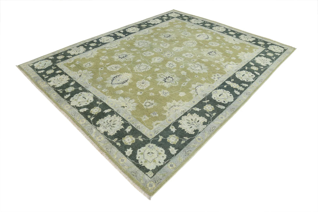 Green Indian Ziegler Rug 7'8" x 9'9" Hand-Knotted | No. AT35979