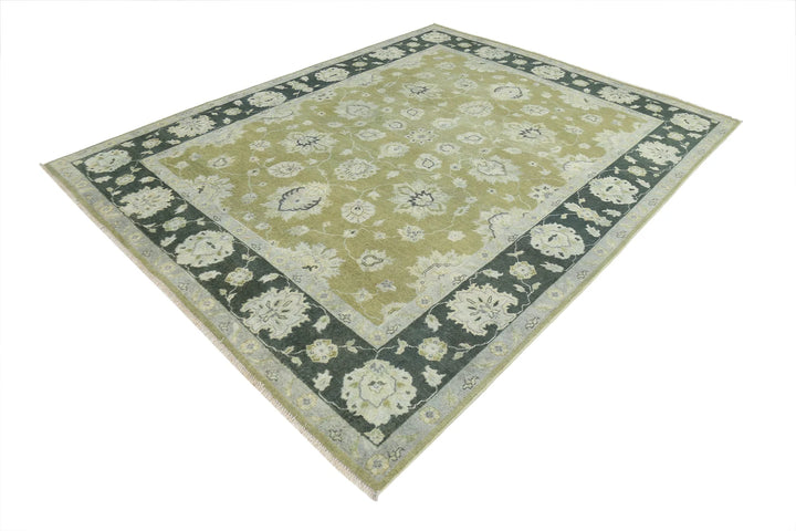Green Indian Ziegler Rug 7'8" x 9'9" Hand-Knotted | No. AT35979