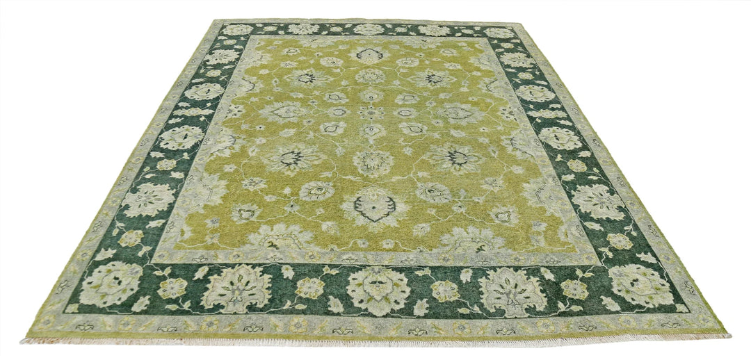 Green Indian Ziegler Rug 7'8" x 9'9" Hand-Knotted | No. AT35979
