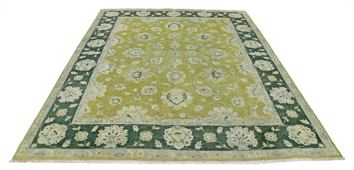 Green Indian Ziegler Rug 7'8" x 9'9" Hand-Knotted | No. AT35979