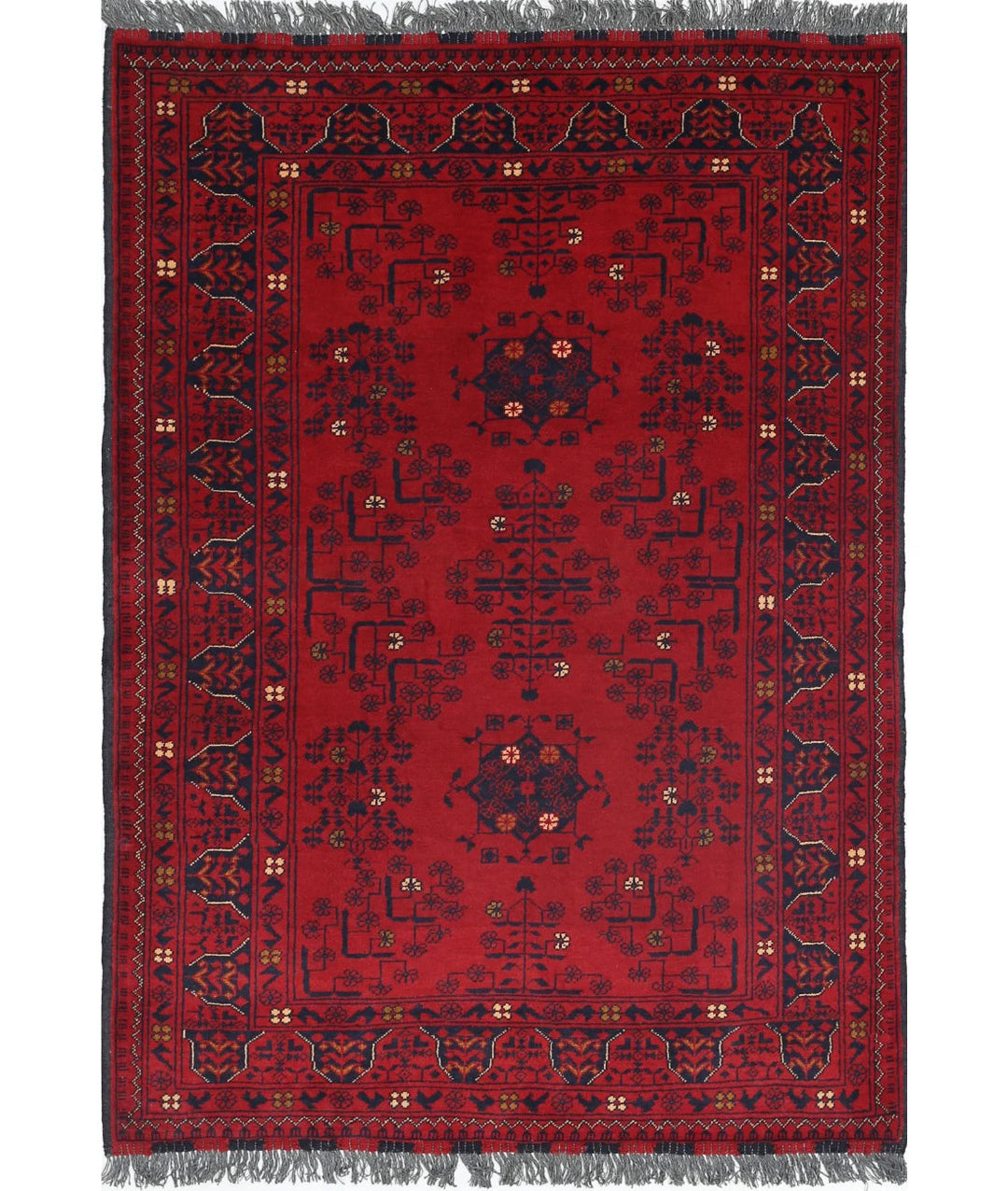 Red Afghan Tribal Rug 3' 4" x 4' 7" Hand-Knotted | No. AT35980