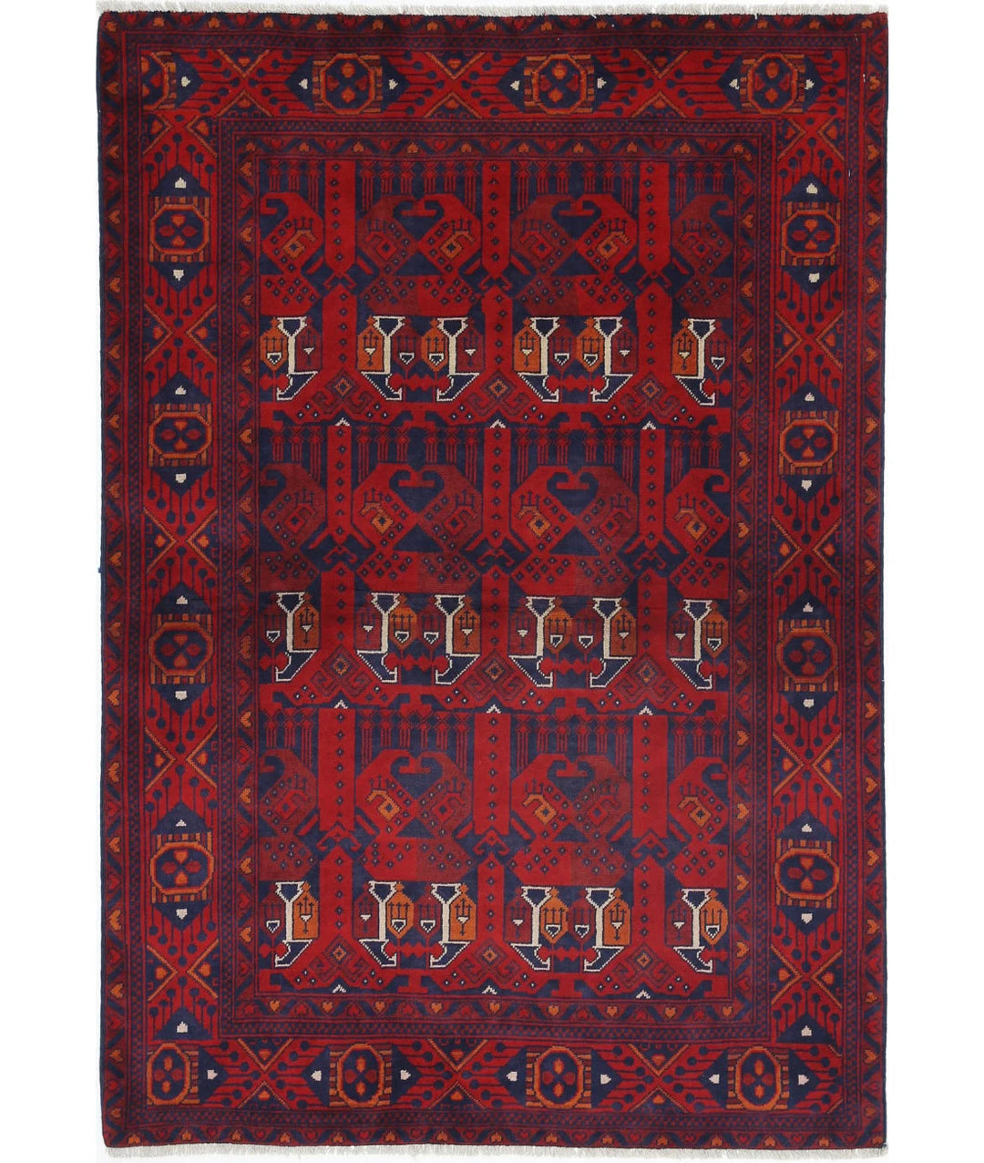 Red Afghan Khamyab Rug 3' 2" x 4' 8" Hand-Knotted | No. AT36012