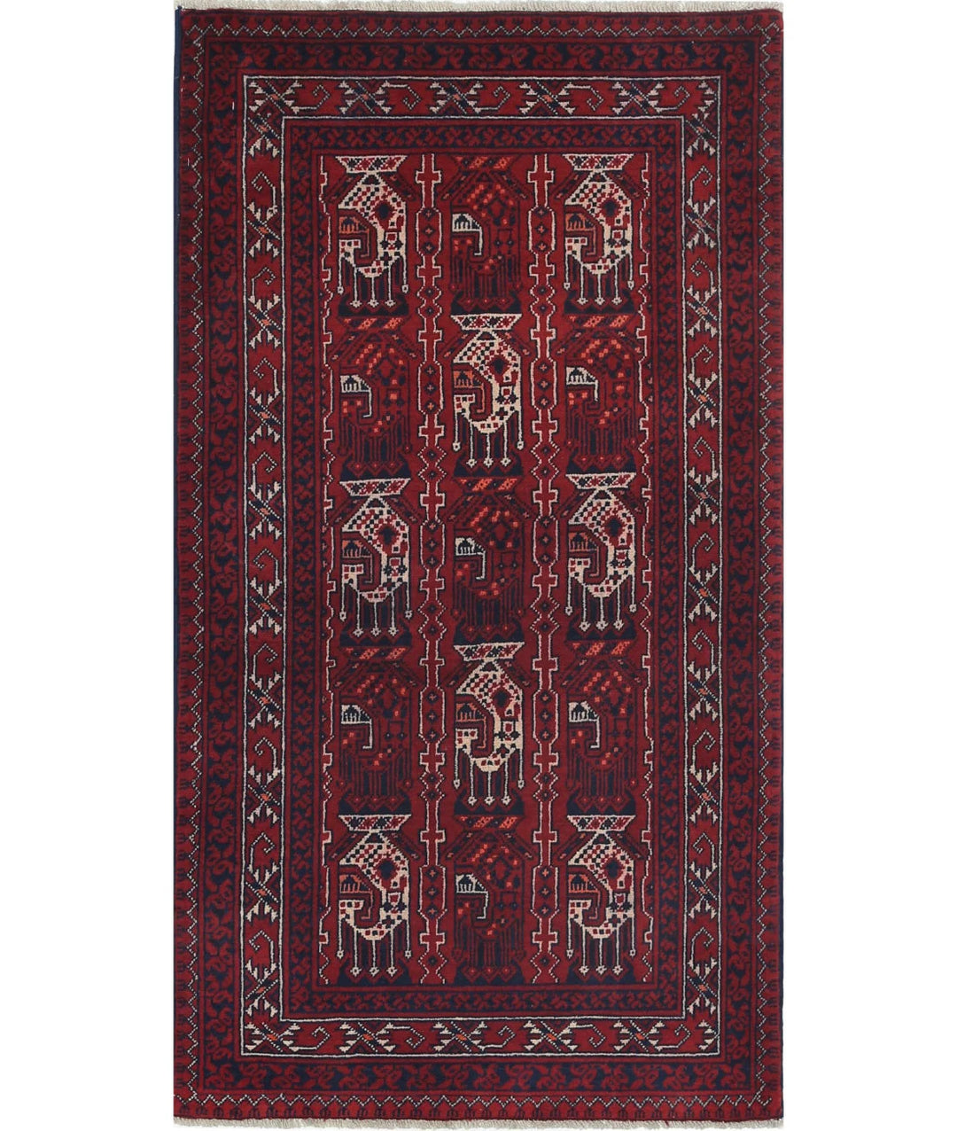 Red Afghan Khamyab Rug 2' 2" x 4' 1" Hand-Knotted | No. AT36180