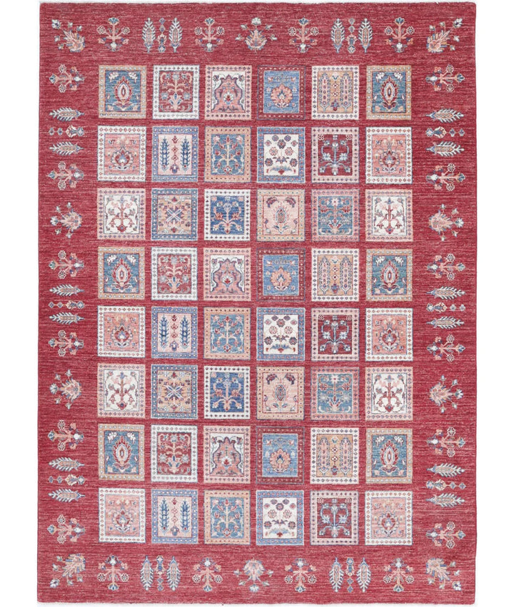 Red Afghan Bakhtiari Rug 5' 6" x 7' 6" Hand-Knotted | No. AT36222