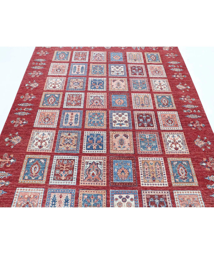 Red Afghan Bakhtiari Rug 5' 6" x 7' 6" Hand-Knotted | No. AT36222