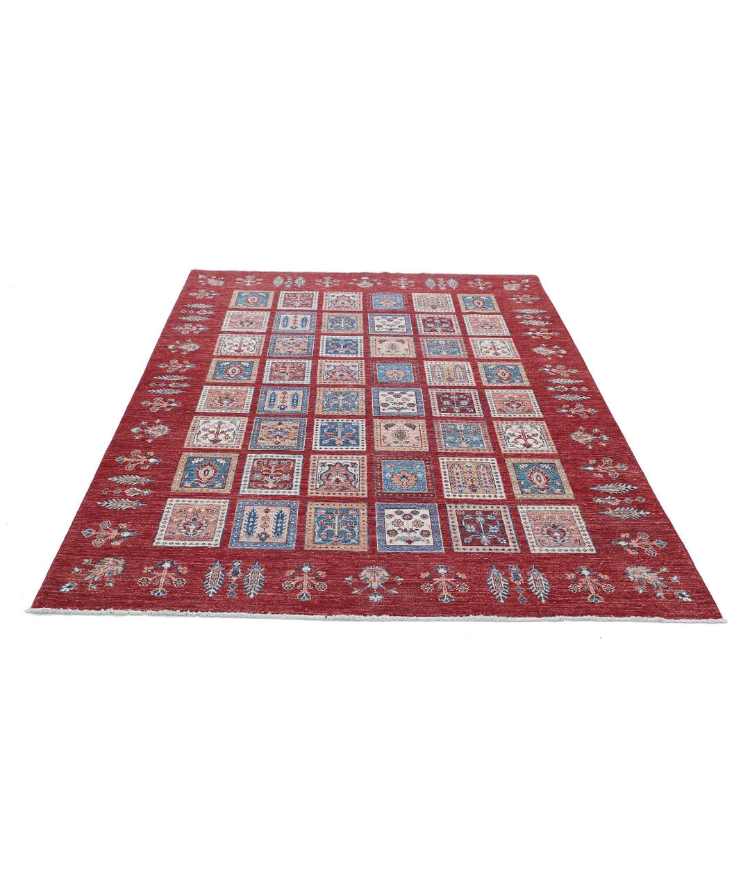 Red Afghan Bakhtiari Rug 5' 6" x 7' 6" Hand-Knotted | No. AT36222