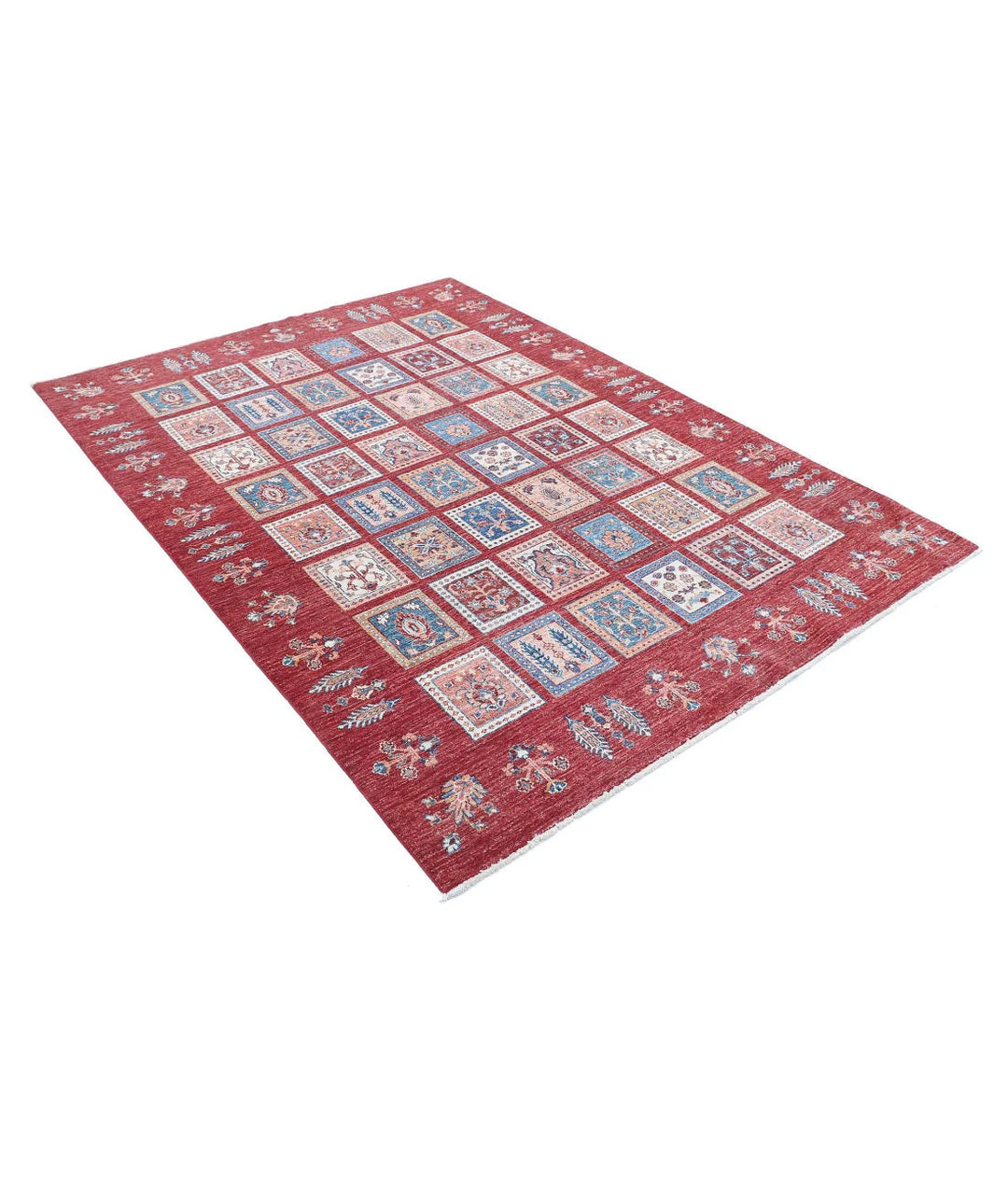 Red Afghan Bakhtiari Rug 5' 6" x 7' 6" Hand-Knotted | No. AT36222