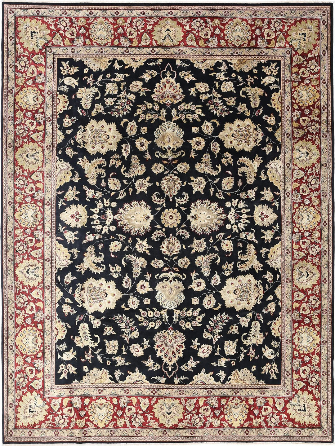 Black Indian Oriental Rug 9' 0" x 11' 11" Hand-Knotted