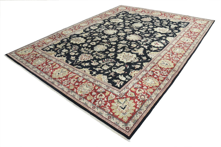 Black Indian Oriental Rug 9' 0" x 11' 11" Hand-Knotted close-up