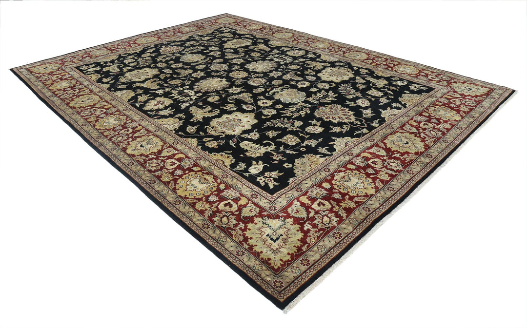 Black Indian Oriental Rug 9' 0" x 11' 11" Hand-Knotted border