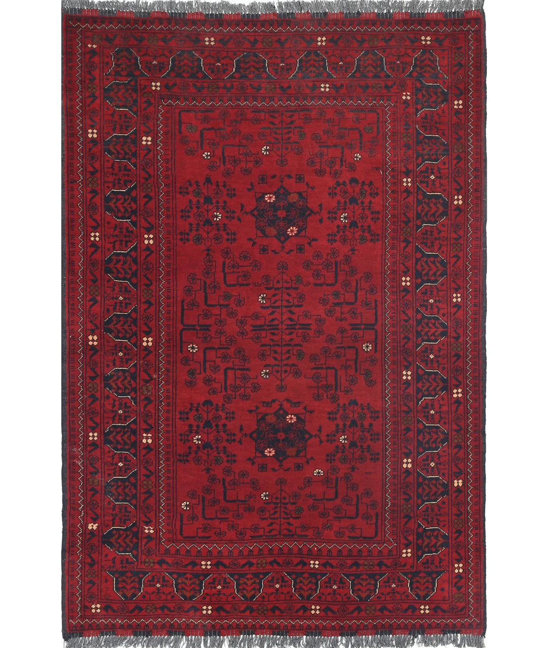 Red Afghan Khamyab Rug 3' 2" x 4' 9" Hand-Knotted | No. AT36476
