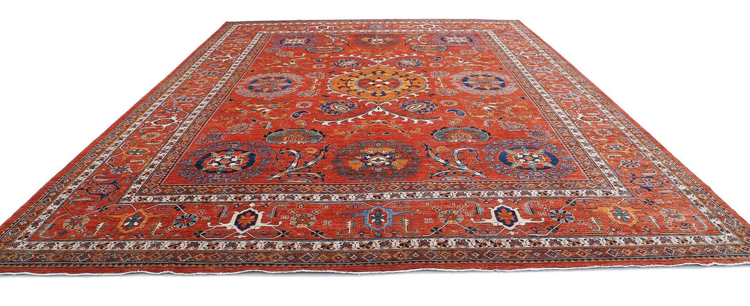 Red Afghan Humna Rug 12' 7" x 17' 1" Hand-Knotted | No. AT36529