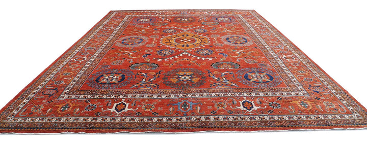 Red Afghan Humna Rug 12' 7" x 17' 1" Hand-Knotted | No. AT36529