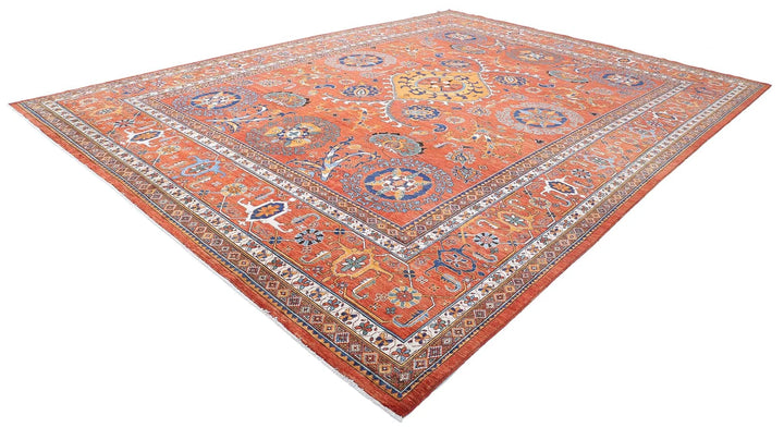Red Afghan Humna Rug 12' 7" x 17' 1" Hand-Knotted | No. AT36529