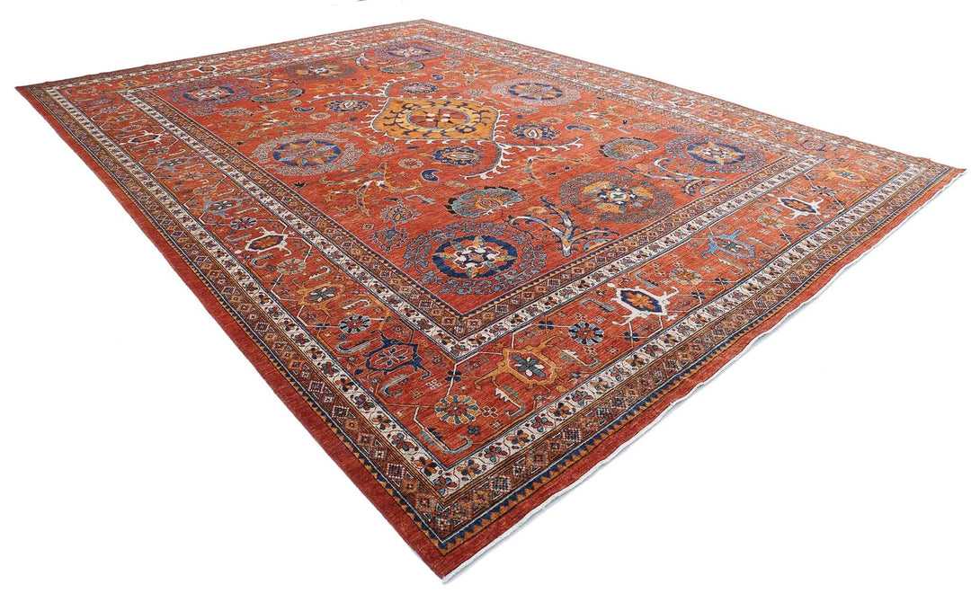 Red Afghan Humna Rug 12' 7" x 17' 1" Hand-Knotted | No. AT36529