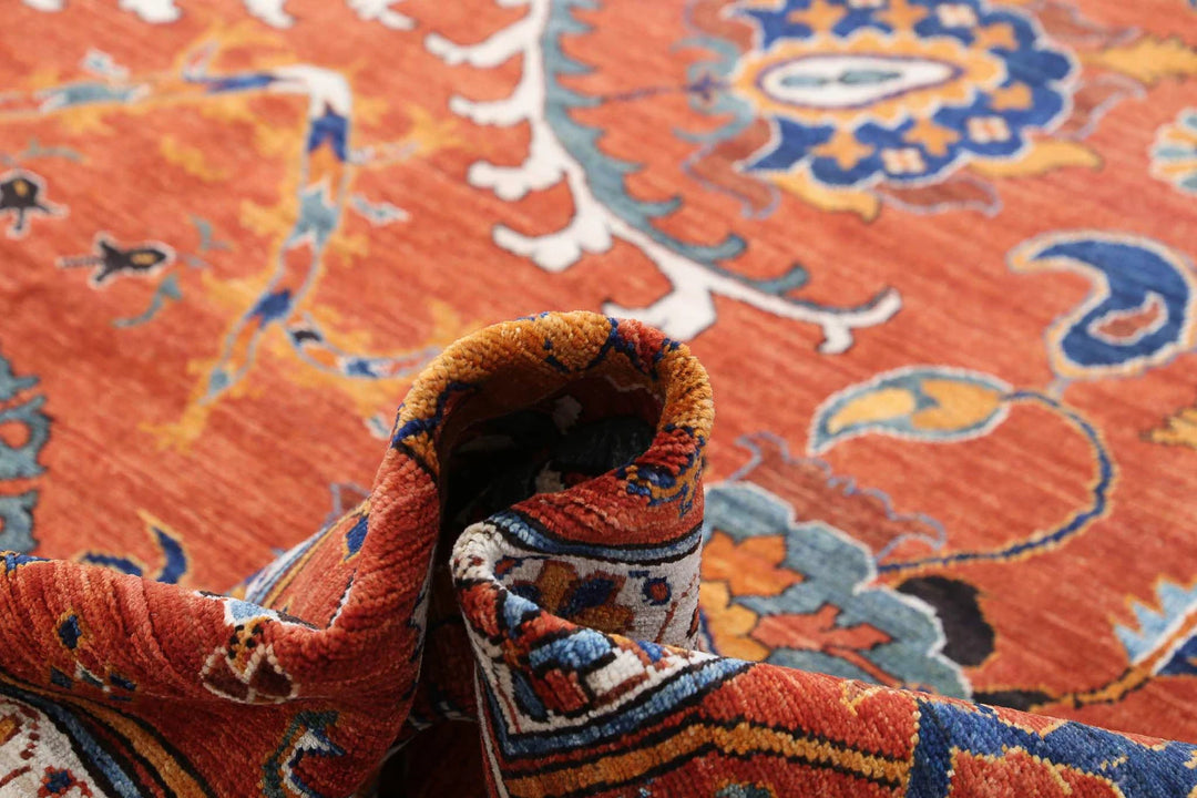 Red Afghan Humna Rug 12' 7" x 17' 1" Hand-Knotted | No. AT36529