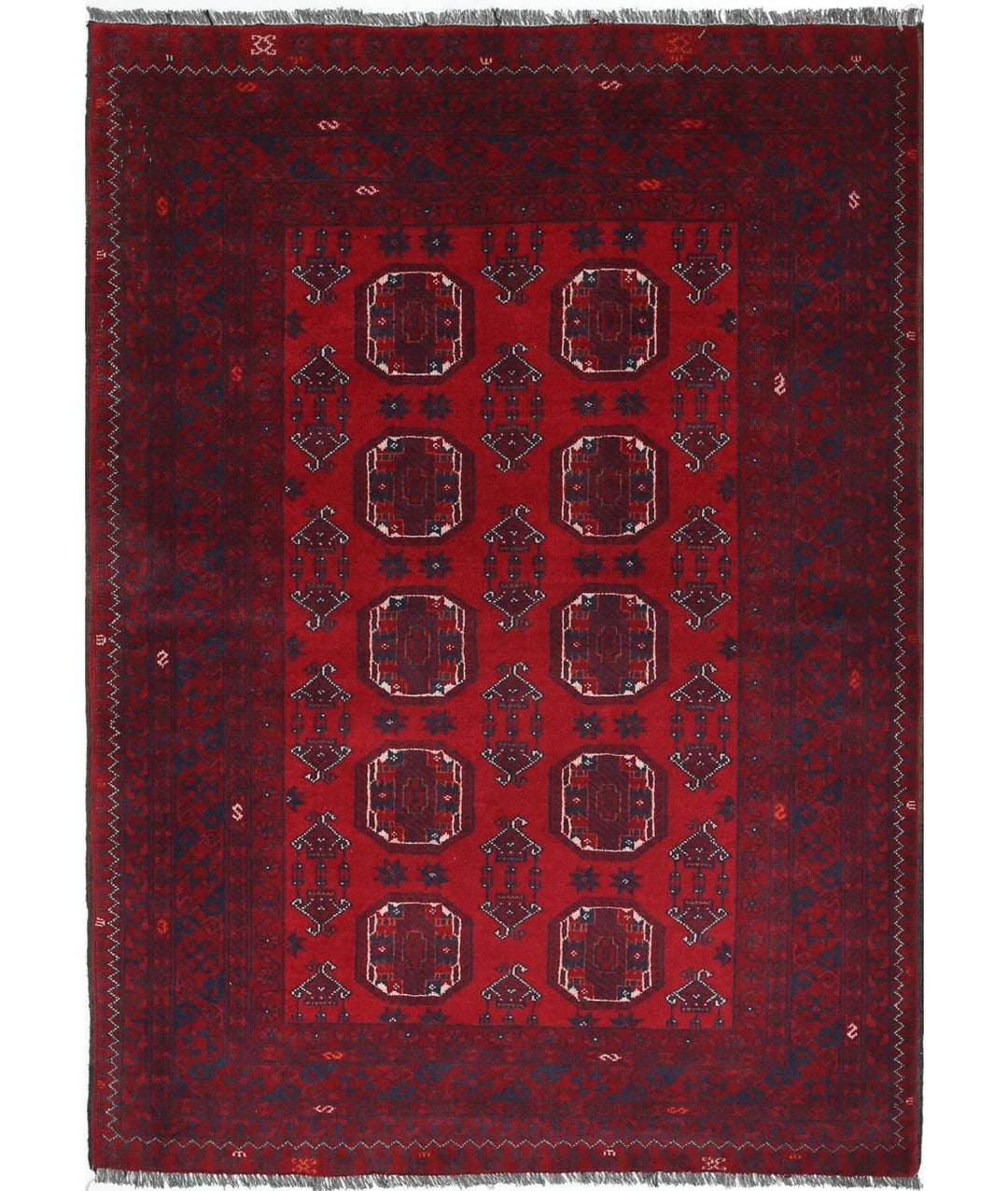 Red Afghan Khamyab Rug 2' 11" x 4' 3" Hand-Knotted | No. AT36550