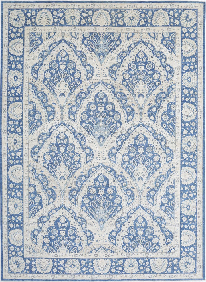 Blue Afghan Ziegler Rug 8' 7" x 11' 10" Hand-Knotted | No. AT36650