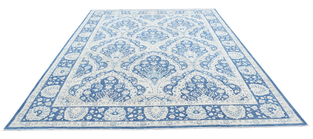 Blue Afghan Ziegler Rug 8' 7" x 11' 10" Hand-Knotted | No. AT36650