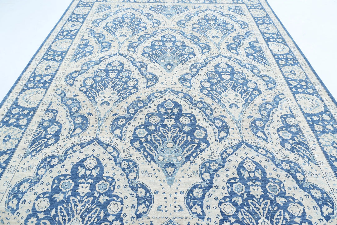 Blue Afghan Ziegler Rug 8' 7" x 11' 10" Hand-Knotted | No. AT36650