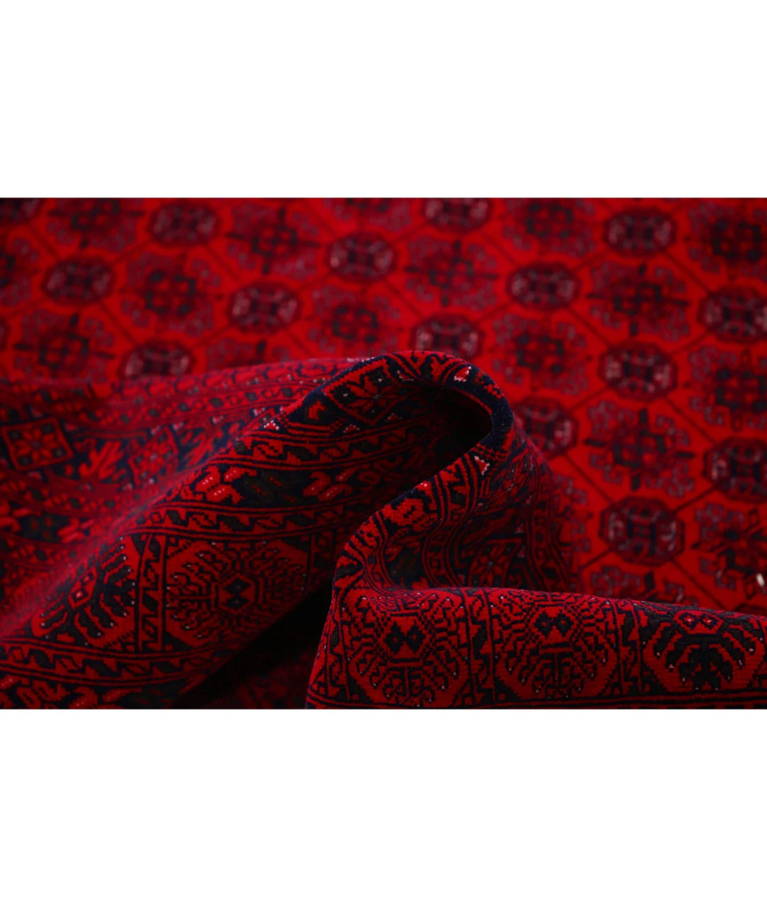 Red Afghan Beljik Rug 6' 6" x 9' 3" Hand-Knotted | No. AT36696
