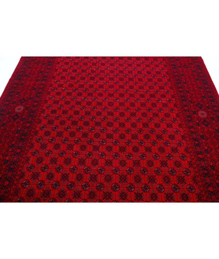 Red Afghan Beljik Rug 6' 6" x 9' 3" Hand-Knotted | No. AT36696