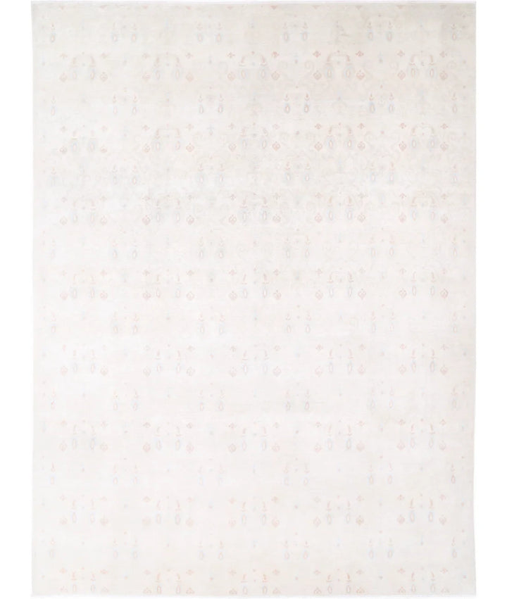 Ivory Afghan Tabriz Rug 9' 10" x 13' 3" Hand-Knotted | No. AT367199
