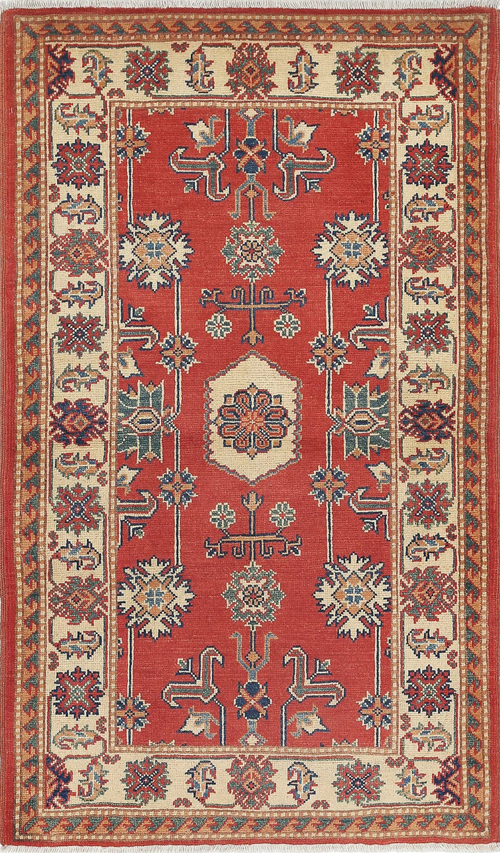 Red Afghan Oriental Rug 3' 0" x 5' 1" Hand-Knotted