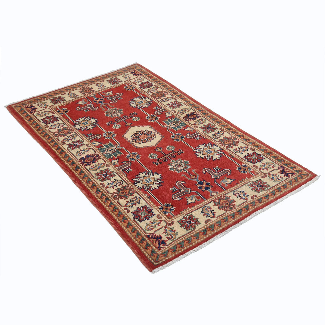 Red Afghan Oriental Rug 3' 0" x 5' 1" Hand-Knotted detail