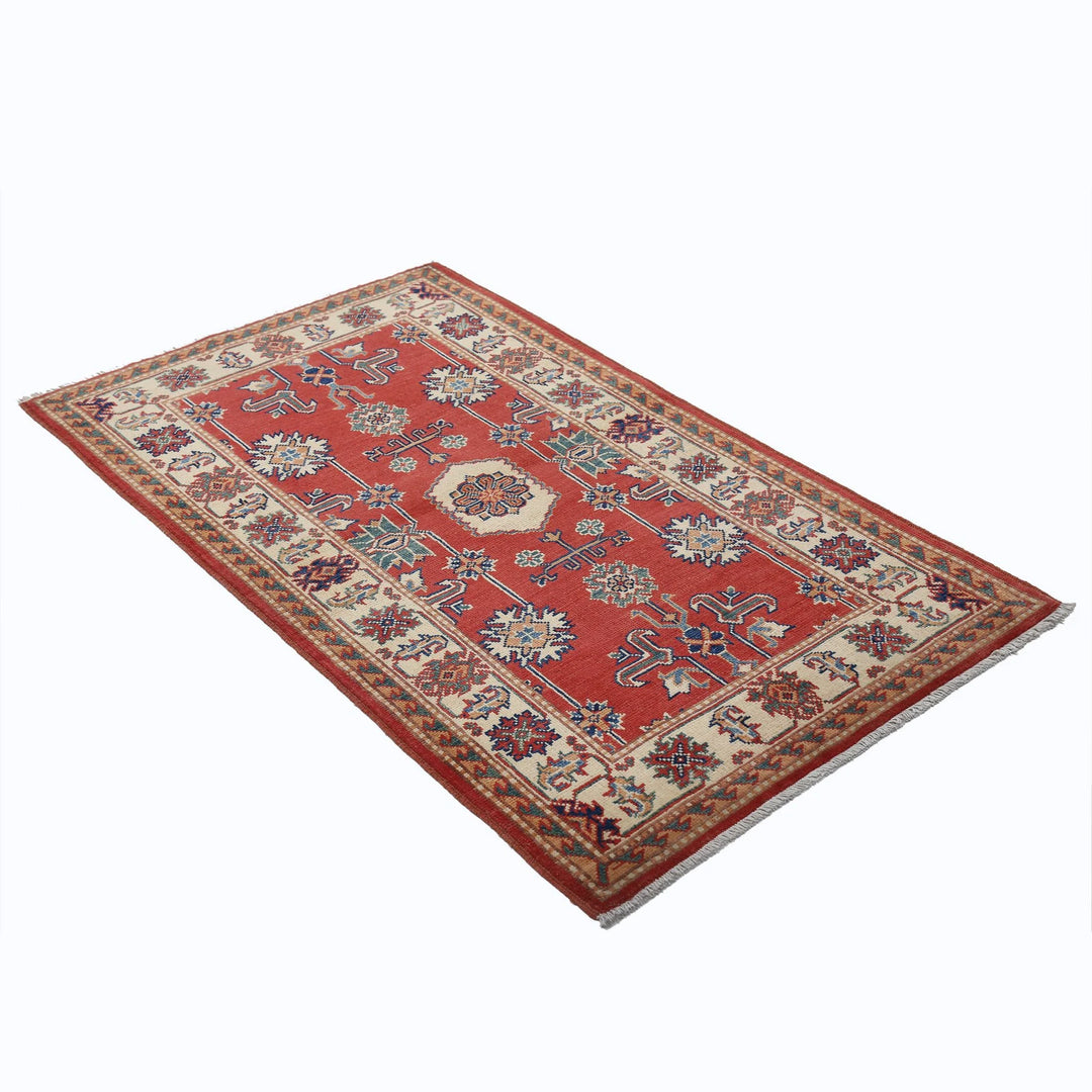 Red Afghan Oriental Rug 3' 0" x 5' 1" Hand-Knotted border