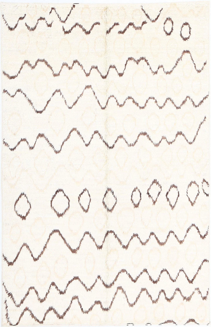 Ivory Afghan Tribal Rug 4' 10" x 7' 7" Hand-Knotted | No. AT37031