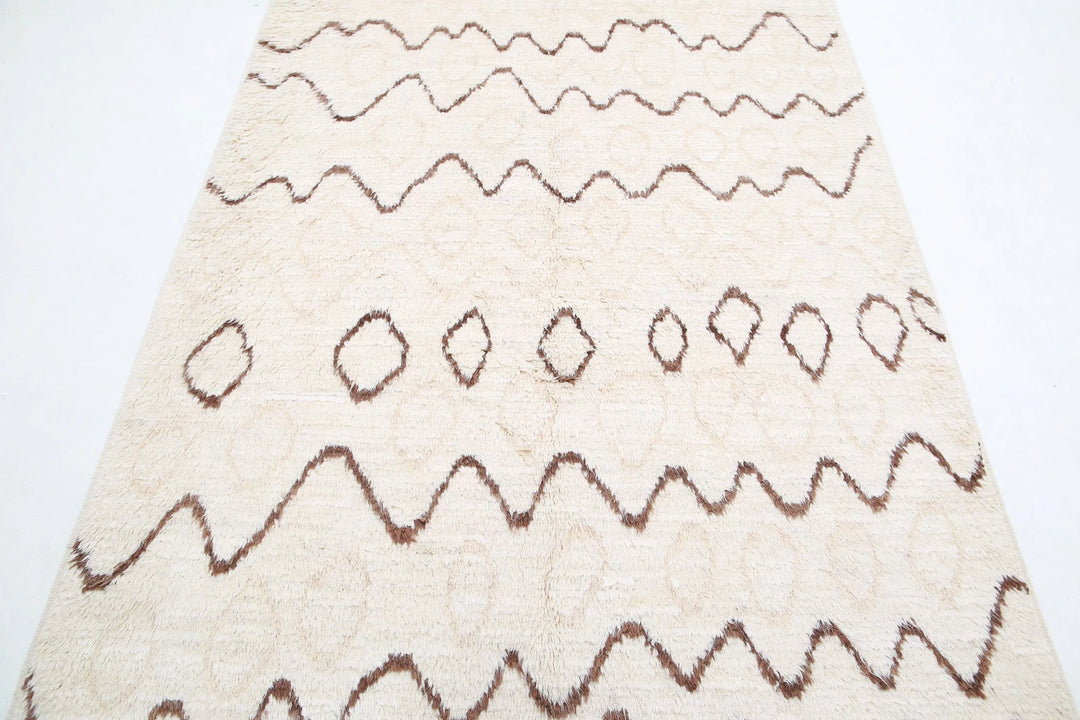 Ivory Afghan Tribal Rug 4' 10" x 7' 7" Hand-Knotted | No. AT37031