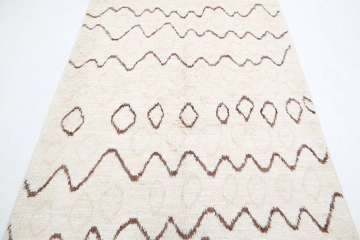 Ivory Afghan Tribal Rug 4' 10" x 7' 7" Hand-Knotted | No. AT37031