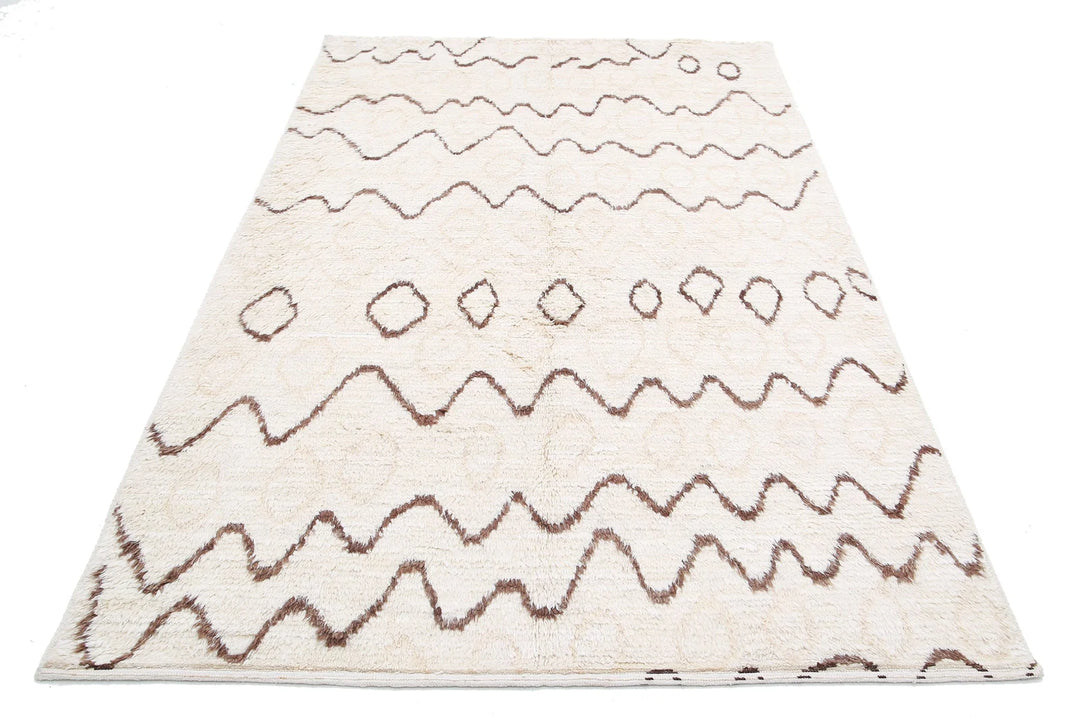 Ivory Afghan Tribal Rug 4' 10" x 7' 7" Hand-Knotted | No. AT37031