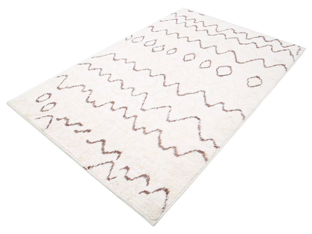 Ivory Afghan Tribal Rug 4' 10" x 7' 7" Hand-Knotted | No. AT37031