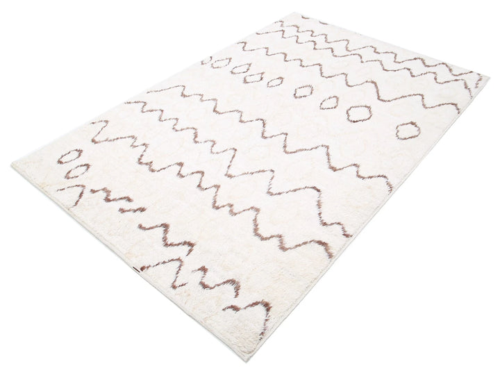 Ivory Afghan Tribal Rug 4' 10" x 7' 7" Hand-Knotted | No. AT37031