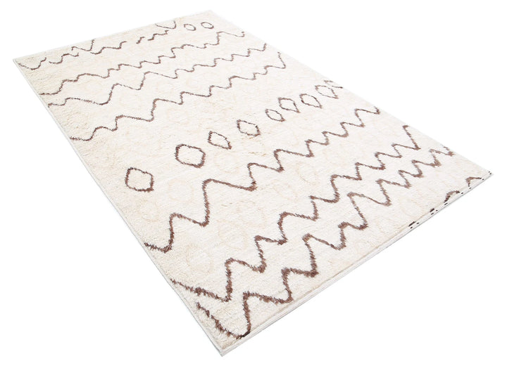 Ivory Afghan Tribal Rug 4' 10" x 7' 7" Hand-Knotted | No. AT37031
