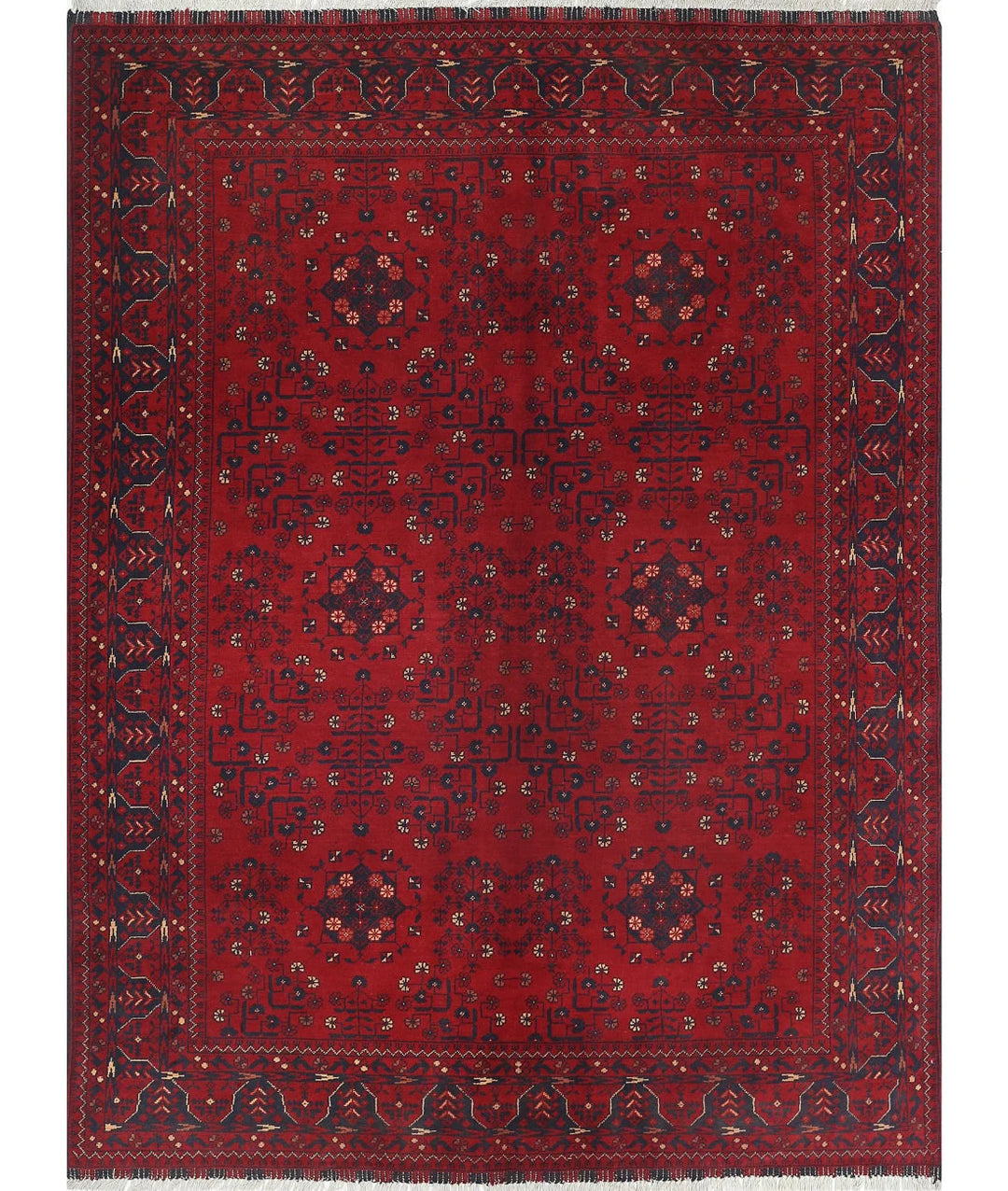 Red Afghan Khamyab Rug 4' 11" x 6' 7" Hand-Knotted | No. AT37170