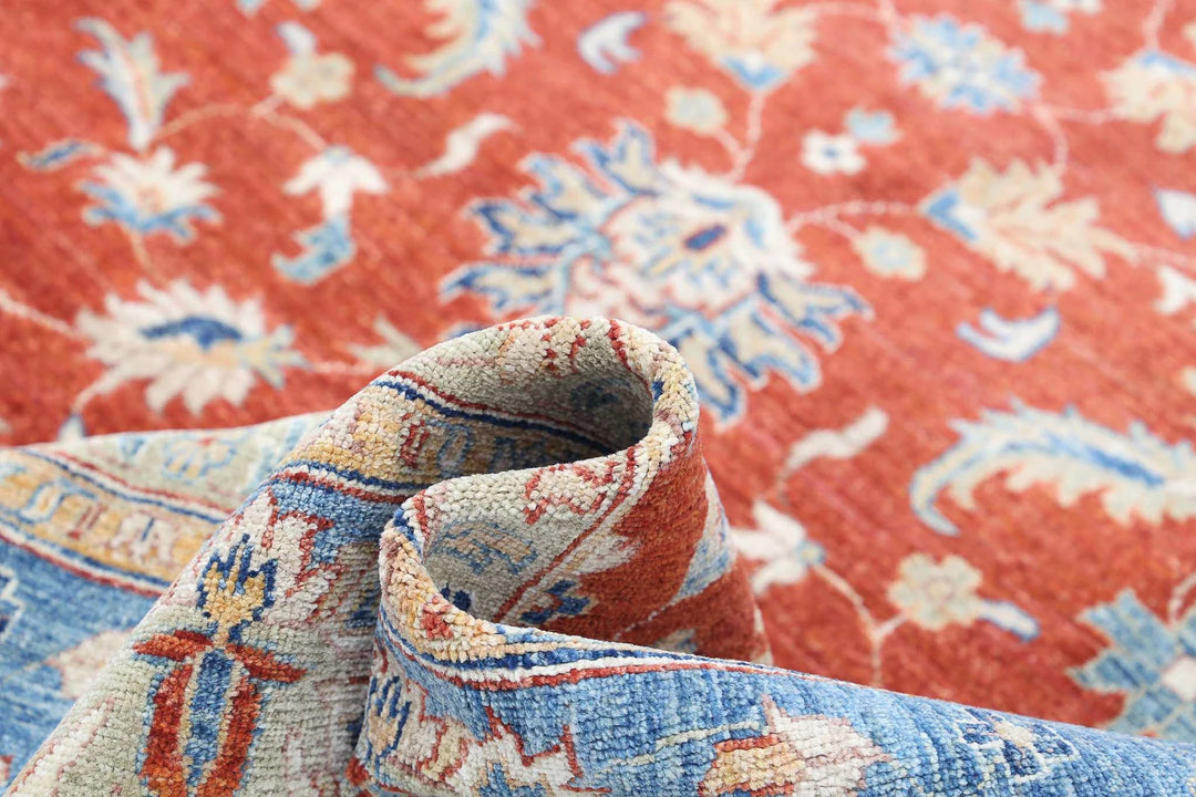 Red Afghan Ziegler Rug 8' 4" x 9' 9" Hand-Knotted | No. AT373481