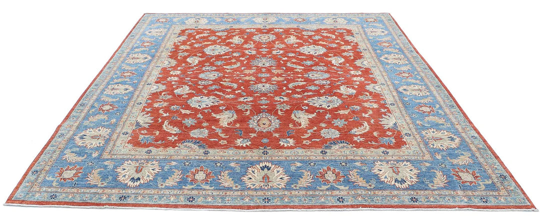 Red Afghan Ziegler Rug 8' 4" x 9' 9" Hand-Knotted | No. AT373481