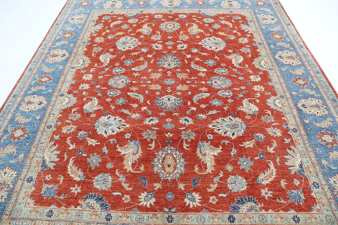 Red Afghan Ziegler Rug 8' 4" x 9' 9" Hand-Knotted | No. AT373481