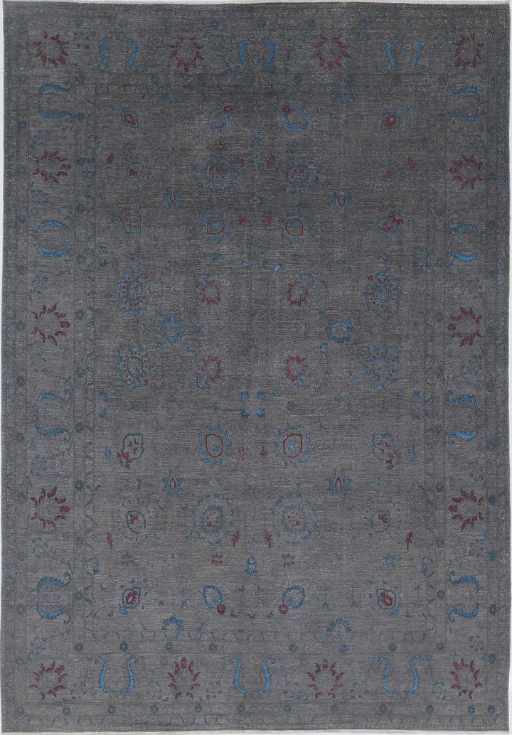 Grey Afghan Oriental Rug 8' 9" x 12' 7" Hand-Knotted | No. AT37533
