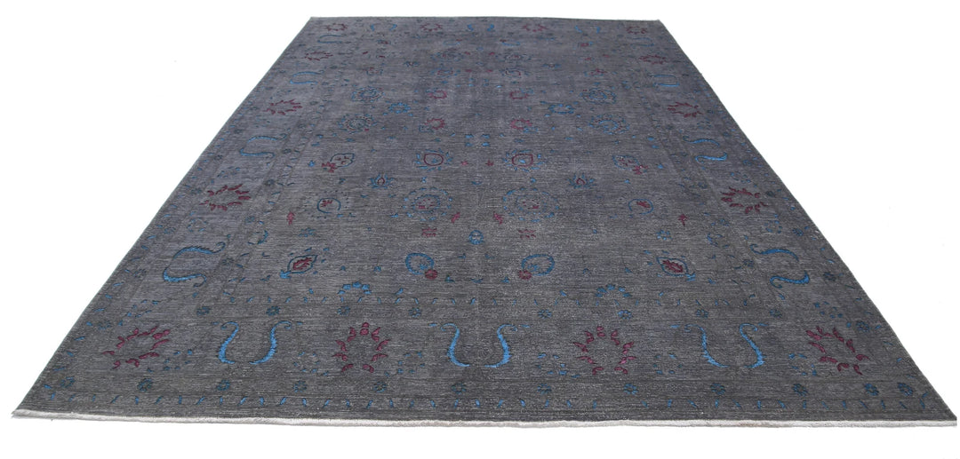 Grey Afghan Oriental Rug 8' 9" x 12' 7" Hand-Knotted | No. AT37533