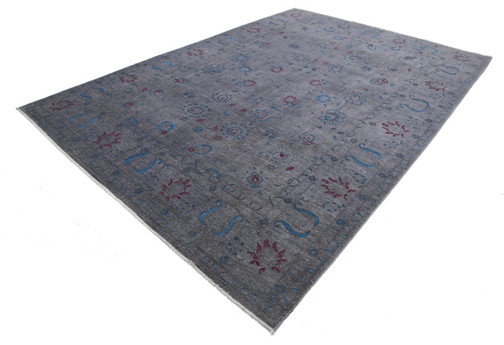 Grey Afghan Oriental Rug 8' 9" x 12' 7" Hand-Knotted | No. AT37533