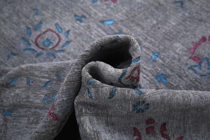 Grey Afghan Oriental Rug 8' 9" x 12' 7" Hand-Knotted | No. AT37533